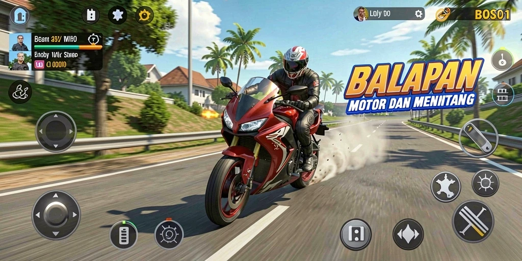 Tampilan gameplay balapan motor yang penuh aksi dan seru.