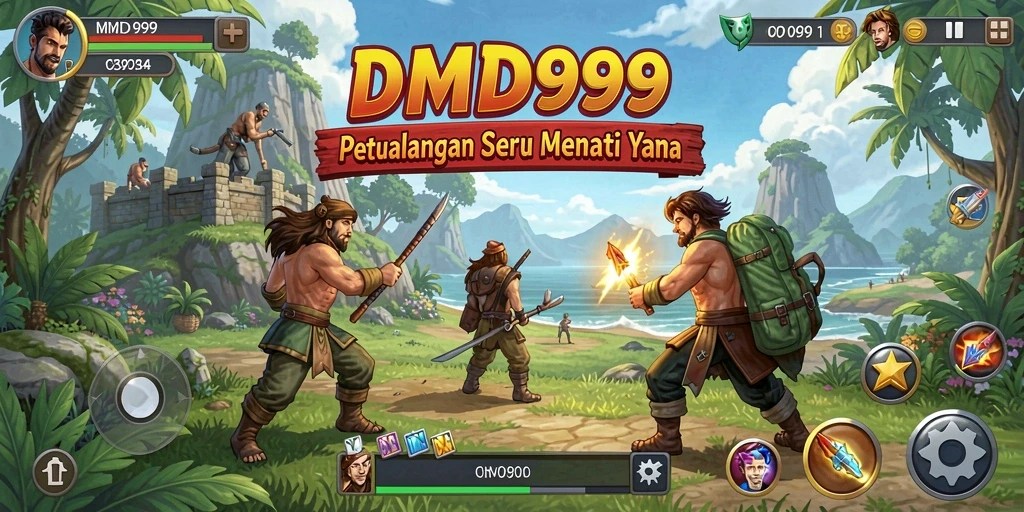Tangkapan layar utama DMD999 menampilkan gameplay penuh aksi dan eksplorasi.