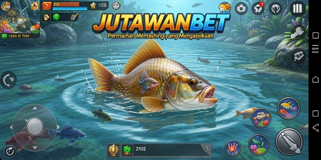 Tampilan gameplay JUTAWANBET yang menampilkan aktivitas memancing penuh warna.