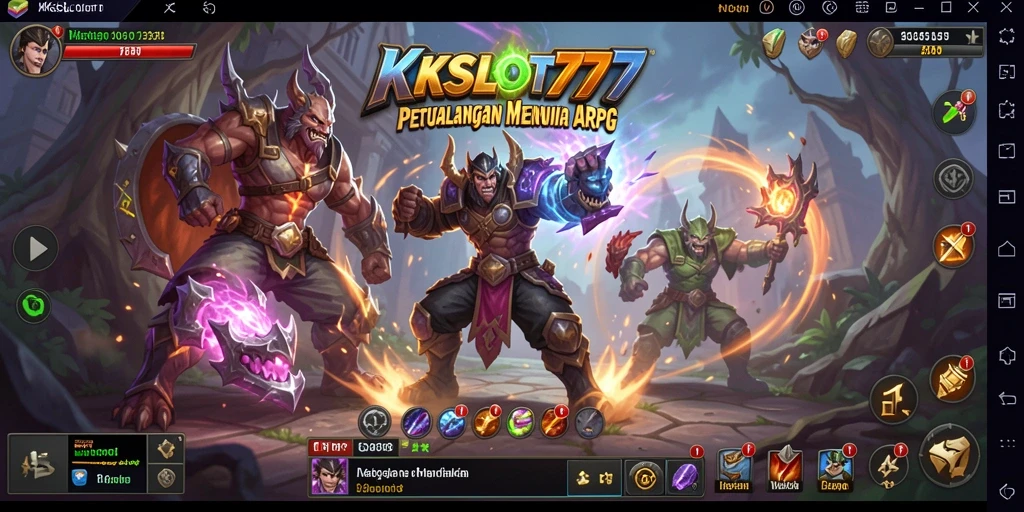 Screenshot KKSLOT777 menampilkan pertarungan seru dalam dunia fantasi ARPG.