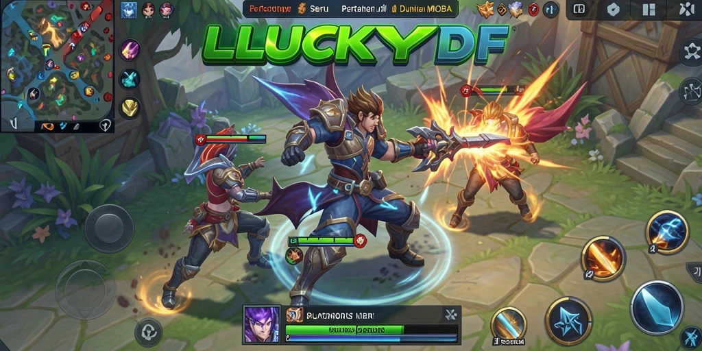 Tangkapan layar menunjukkan aksi seru permainan MOBA LUCKYDF.