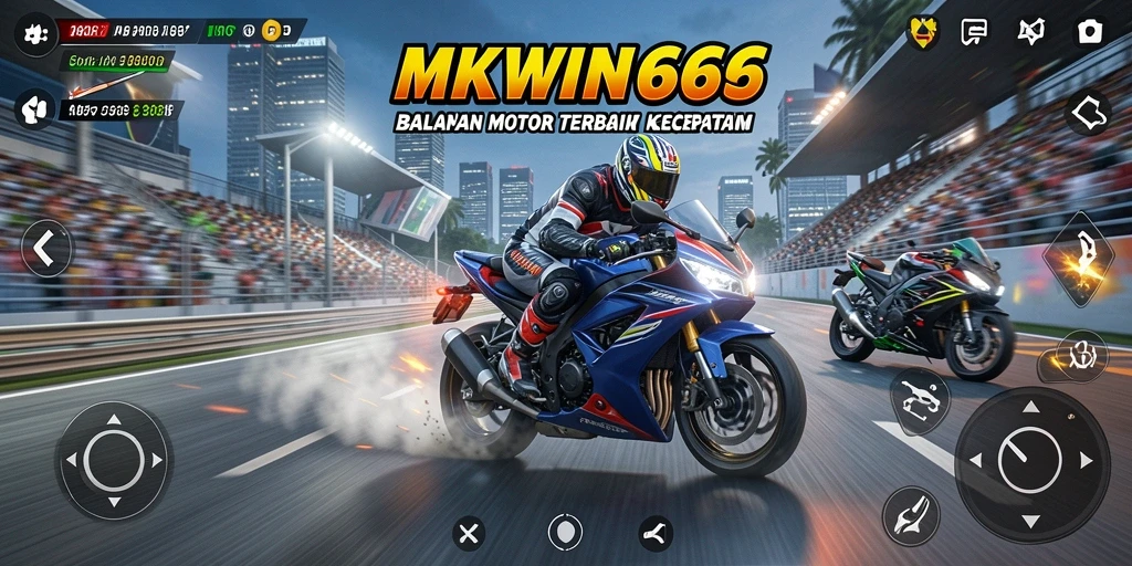Tampilan seru dari gameplay balapan motor MKWIN666.