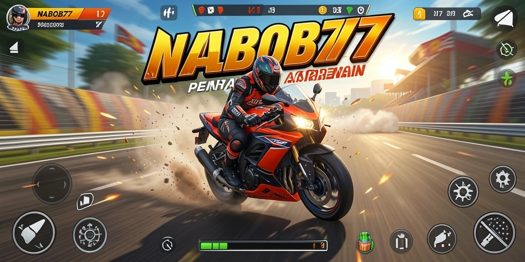Gameplay NABOB77 dengan aksi balapan motor yang mendebarkan.