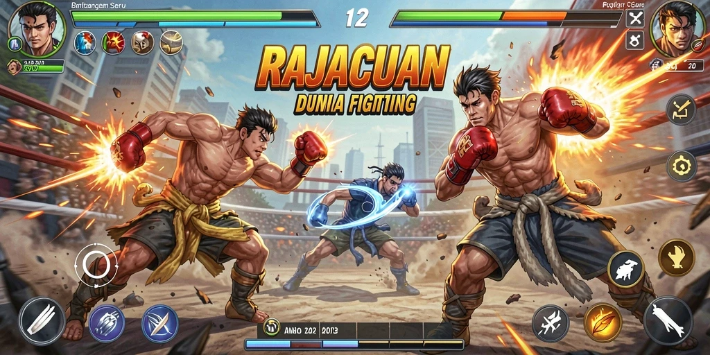 Screenshot utama RAJACUAN menampilkan aksi pertarungan yang mendebarkan.