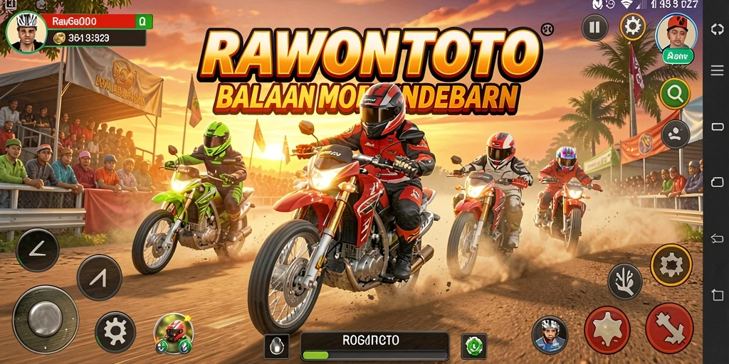Screenshot dari gameplay seru RAWONTOTO yang menampilkan balapan motor.