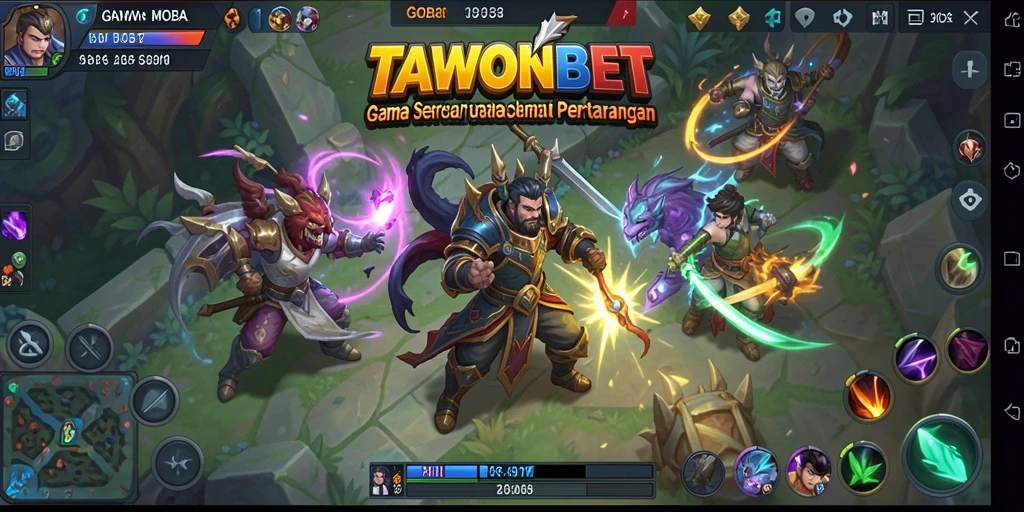 Tampilan gameplay seru dalam TAWONBET yang menampilkan aksi epic MOBA.